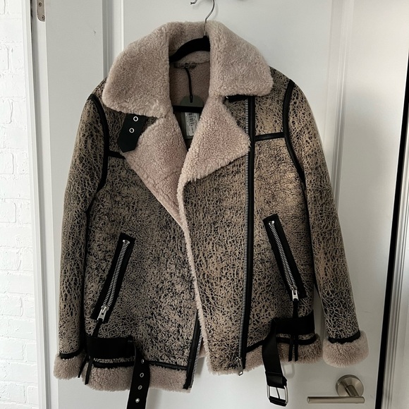 All Saints Biker Shearling coat- BNWT - Picture 6 of 9